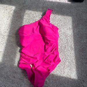 One shoulder one piece bathing suit scalloped